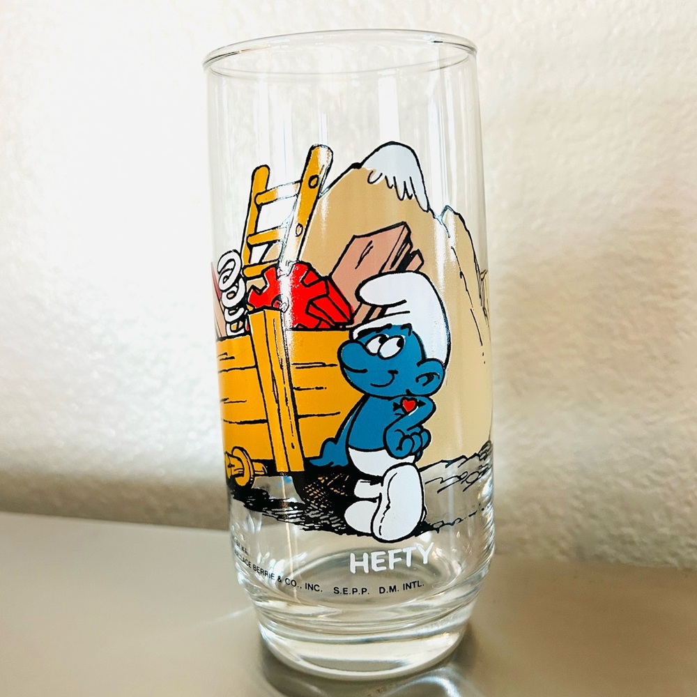 1982 Glass Tumbler Hefty Smurf Glass Vintage Tall drinking Collector Glass